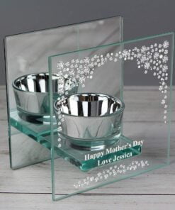 Personalised Diamante Mirrored Glass Tea Light Candle Holder