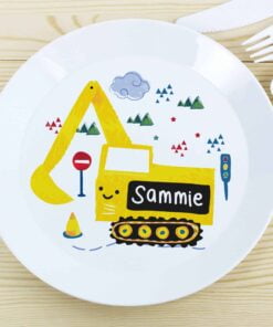 Personalised Digger Plastic Plate