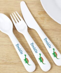 Personalised Dinosaur 3 Piece Plastic Cutlery Set