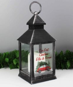 Personalised ‘Driving Home For Christmas’ Rustic Black Lantern