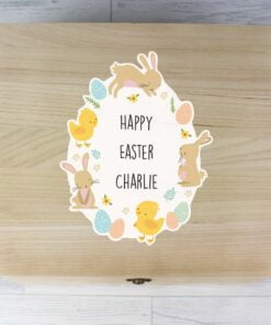 Personalised Easter Bunny & Chick Large Wooden Keepsake Box