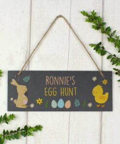 Personalised Easter Bunny & Chick Slate Door Plaque