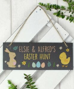 Personalised Easter Bunny & Chick Slate Door Plaque
