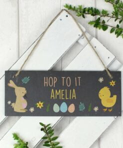Personalised Easter Bunny & Chick Slate Door Plaque