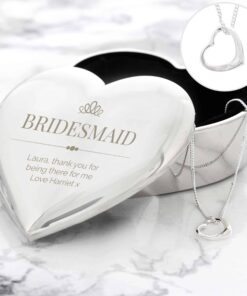 Personalised Elegant Crown Heart Trinket Box & Necklace Set