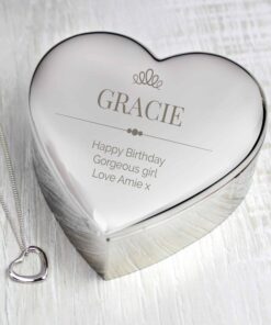 Personalised Elegant Crown Heart Trinket Box & Necklace Set