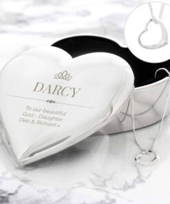 Personalised Elegant Crown Heart Trinket Box & Necklace Set