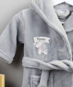 Personalised Elephant 0-6 Months Grey Hooded Baby Dressing Gown