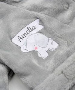 Personalised Elephant 0-6 Months Grey Hooded Baby Dressing Gown