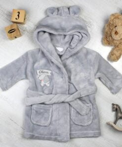 Personalised Elephant 0-6 Months Grey Hooded Baby Dressing Gown
