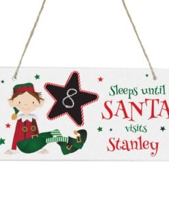 Personalised Elf Christmas Chalk Countdown Wooden Block Sign