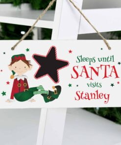 Personalised Elf Christmas Chalk Countdown Wooden Block Sign