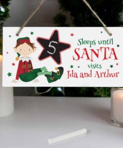Personalised Elf Christmas Chalk Countdown Wooden Block Sign