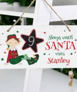 Personalised Elf Christmas Chalk Countdown Wooden Block Sign