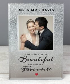 Personalised Every Love Story Is Beautiful 4×4 Glitter Glass Photo Frame