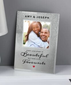 Personalised Every Love Story Is Beautiful 4×4 Glitter Glass Photo Frame