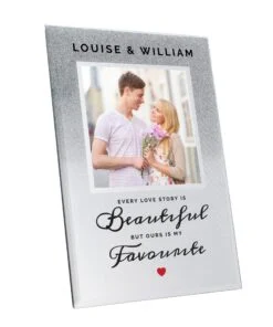 Personalised Every Love Story Is Beautiful 4×4 Glitter Glass Photo Frame