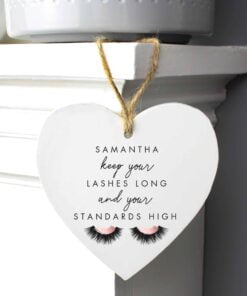 Personalised Eyelash Wooden Heart Decoration