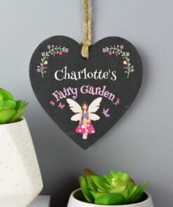 Personalised Fairy Garden Slate Heart Decoration