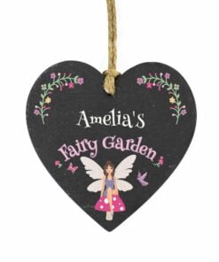 Personalised Fairy Garden Slate Heart Decoration