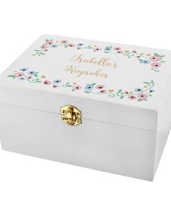 Personalised Fairytale Floral White Wooden Keepsake Box