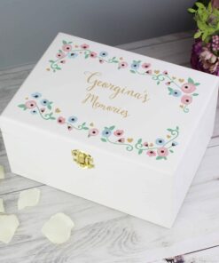 Personalised Fairytale Floral White Wooden Keepsake Boxes