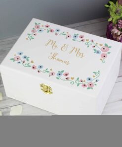 Personalised Fairytale Floral White Wooden Keepsake Box