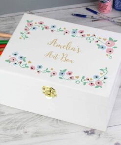 Personalised Fairytale Floral White Wooden Keepsake Box