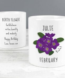 Personalised February Birth Flower – Violet Mug
