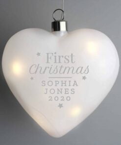 Personalised First Christmas LED Hanging Glass Heart