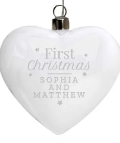 Personalised First Christmas LED Hanging Glass Heart