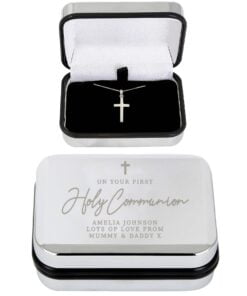 Personalised First Holy Communion Box & Cross Necklace Set