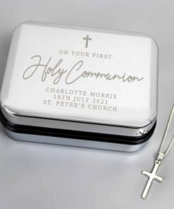 Personalised First Holy Communion Box & Cross Necklace Set