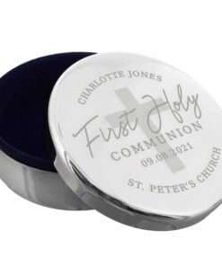 Personalised First Holy Communion Round Trinket Box