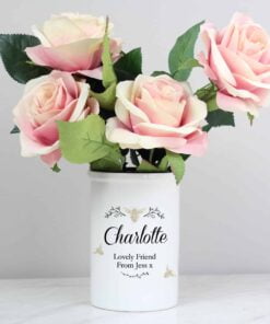 Personalised Floral Bee Straight Sided Flower Pot