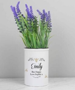 Personalised Floral Bee Straight Sided Flower Pot