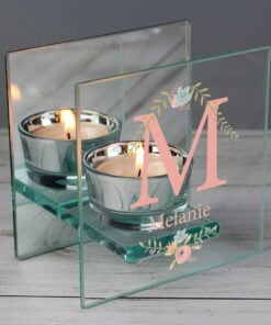 Personalised Floral Bouquet Mirrored Glass Tea Light Candle Holder