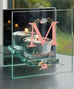 Personalised Floral Bouquet Mirrored Glass Tea Light Candle Holder