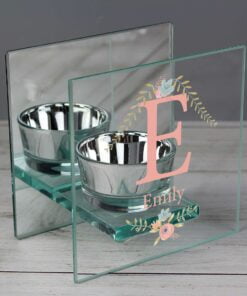 Personalised Floral Bouquet Mirrored Glass Tea Light Candle Holder