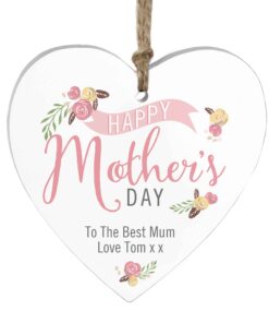 Personalised Floral Bouquet Mother’s Day Wooden Heart Decoration