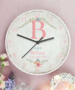 Personalised Floral Bouquet Shabby Chic Large Wooden Clock