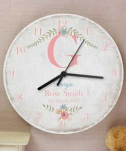 Personalised Floral Bouquet Shabby Chic Large Wooden Clock