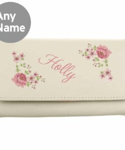 Personalised Floral Cream Leather Purse