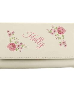 Personalised Floral Cream Leather Purse