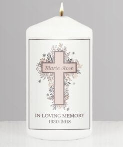Personalised Floral Cross Pillar Candle