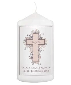Personalised Floral Cross Pillar Candle