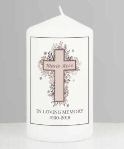 Personalised Floral Cross Pillar Candle