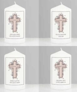 Personalised Floral Cross Pillar Candle