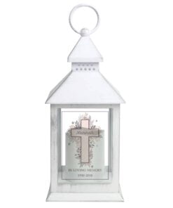 Personalised Floral Cross White Lantern
