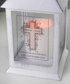 Personalised Floral Cross White Lantern